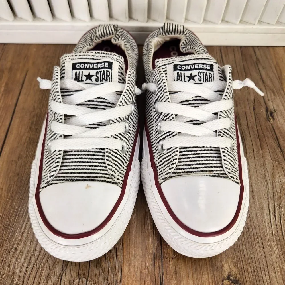 Converse Shoreline Womens Sz 6 White Black Striped Slip On Sneaker Shoes 562034F